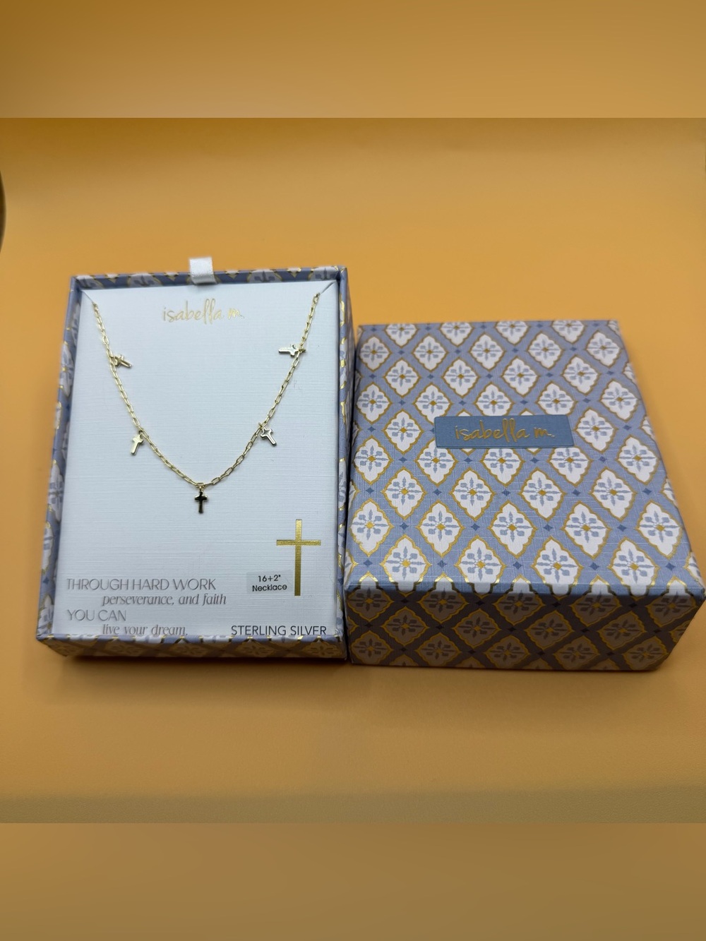 Isabella M  Gold Cross Charm Sterling Silver Necklace